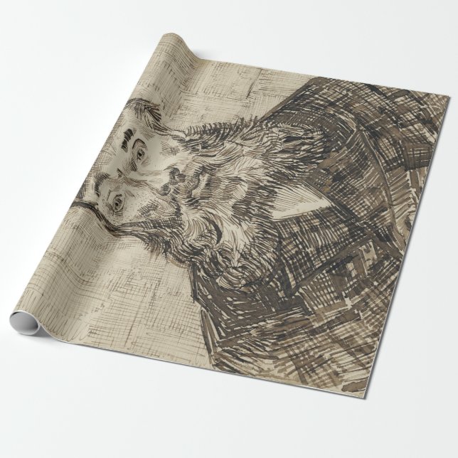 Papel De Presente Postman Joseph Roulin (Sepia Sketch) (por van Gogh (Desenrolado)