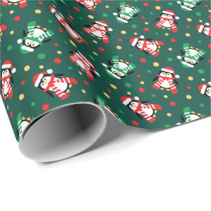 Papel De Presente Poucas crianças bonitos dos pinguins do Natal