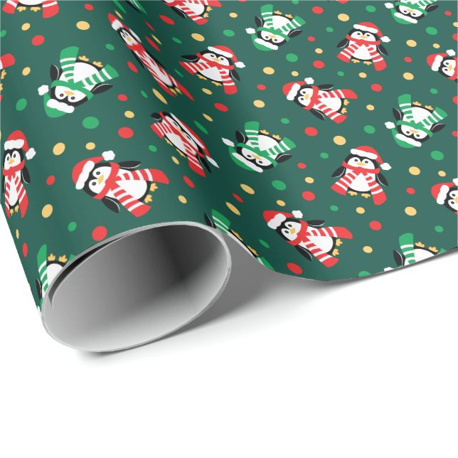 Papel De Presente Poucas crianças bonitos dos pinguins do Natal (Ponta do rolo)