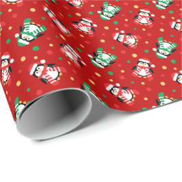 Papel De Presente Poucas crianças bonitos dos pinguins do Natal
