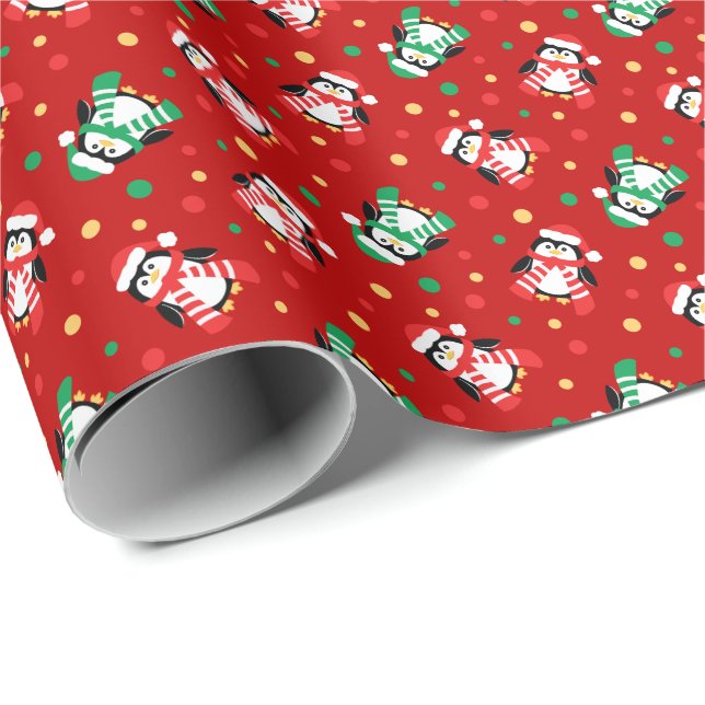 Papel De Presente Poucas crianças bonitos dos pinguins do Natal (Ponta do rolo)