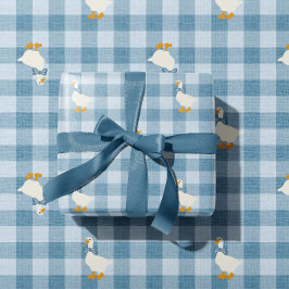 Papel De Presente Powder Blue Gingham Goose Baby Shower Buffalo Chec