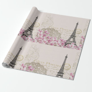 Papel De Presente Praça da Torre de Paris Eifel, Arte Rosa Vintage