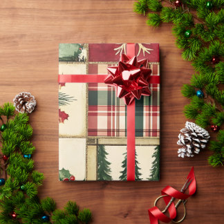 PAPEL DE PRESENTE PRAÇAS DE REMENDO DE NATAL VERMELHO VERDE BRANCO