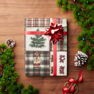 PAPEL DE PRESENTE PRAÇAS DE REMENDO DE NATAL VERMELHO VERDE BRANCO