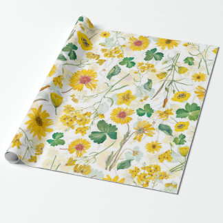 Papel De Presente Prado Amarelo Vintage WIldflower