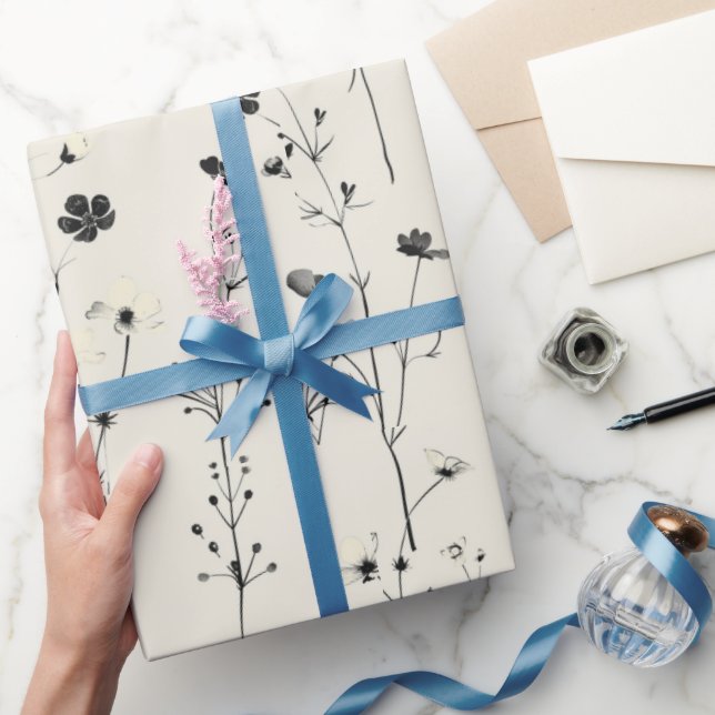 Papel De Presente prado de flor silvestre, aquarela, flores silvestr (Presentear)