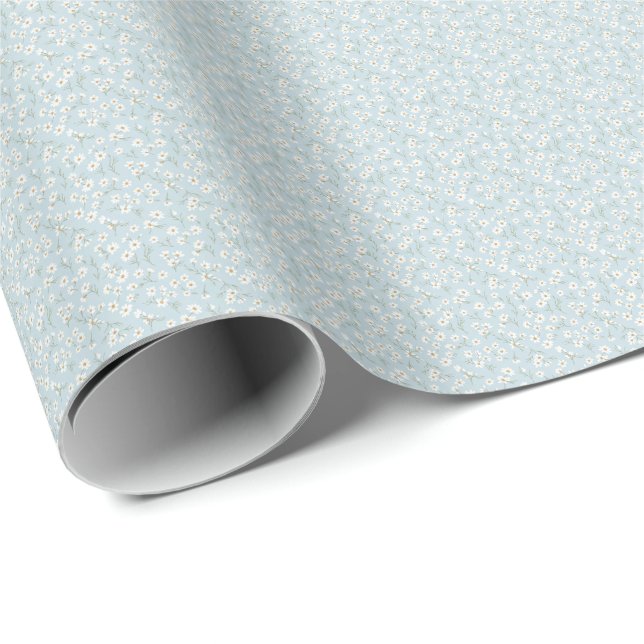 Papel De Presente Prado de Flores Silvestres Azul Céu e Camomila Are (Ponta do rolo)