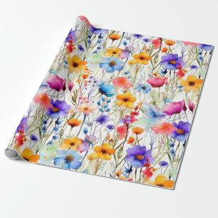 Papel De Presente Prado Floral de Flores Silvestres em Aquarela Arco
