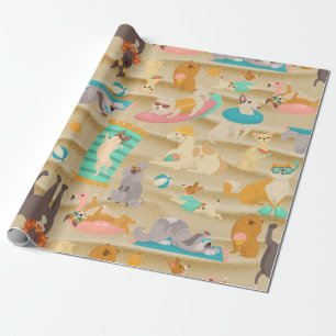 Papel De Presente praia arenosa de verão tropical cachorros fofos