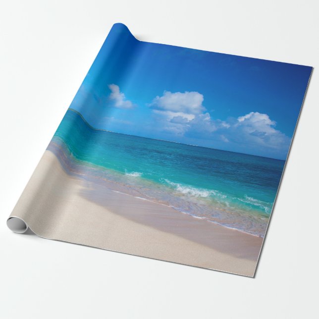 Papel De Presente Praia da Ilha Tropical Sunny Sandy (Desenrolado)