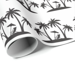 Papel De Presente Praia de festa azulejada com palmeira preta e bran