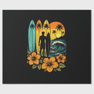 Papel De Presente Praia de Surf Retrô Pôr do Sol Tropical