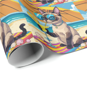 Papel De Presente Praia dos Gatos temática para Amantes de Gatos Sia