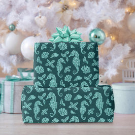 Papel De Presente Praia Natal - Mar Glitter - Teal Aqua