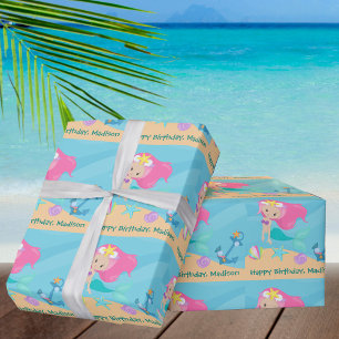 Papel De Presente Praia Personalizada Bonito de aniversário da Sere