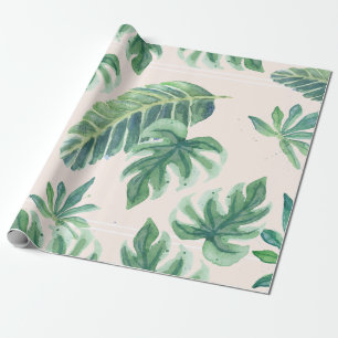 Papel De Presente Praia Tropical Blush n Green Jungle Foliage