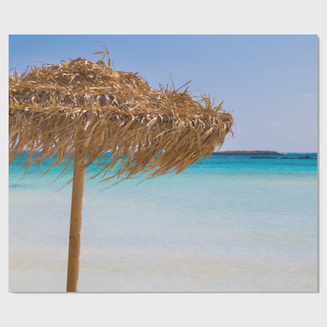 Papel De Presente Praia Tropical Cênica com Guarda-Sol de Palha (Aberto)