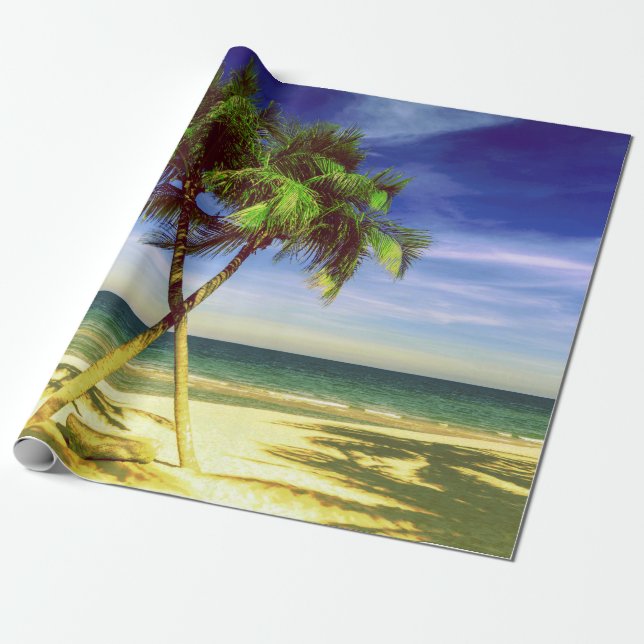 Papel De Presente Praia tropical da ilha da palmeira das caraíbas (Desenrolado)