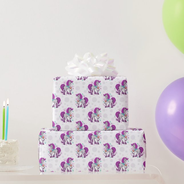 Papel De Presente Prancing Unicorns  Wrapping Paper (Presentes para festas)