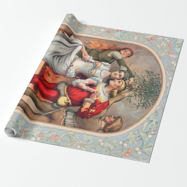 Papel De Presente Prang's Christmas Card (ca. 1886) Wrap Paper (Desenrolado)