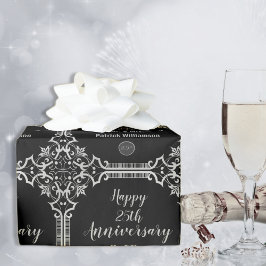 Papel De Presente Prata de Casamento de 25 Monogramas