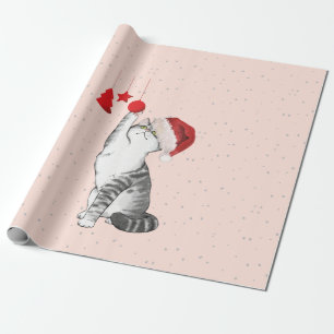 Papel De Presente Prata de Natal, Diversão de Gato
