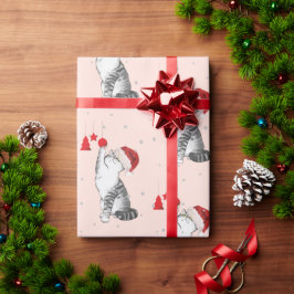 Papel De Presente Prata Diversão de Padrão de Gato Feriado de Natal