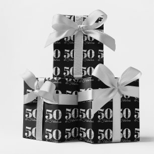 Papel De Presente Prateado Gliteroso 50 & Fabuloso em Preto