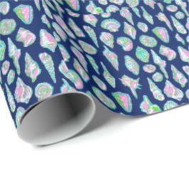 Papel De Presente Prateleiras do mar de pré-disquete no fundo azul d