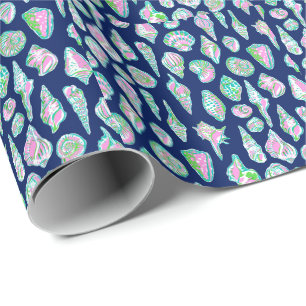 Papel De Presente Prateleiras do mar de pré-disquete no fundo azul d