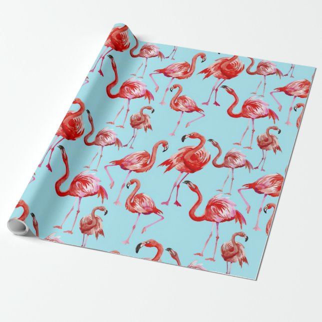 Papel De Presente Prato de Aloha Flamingo rosa no Teal (Desenrolado)