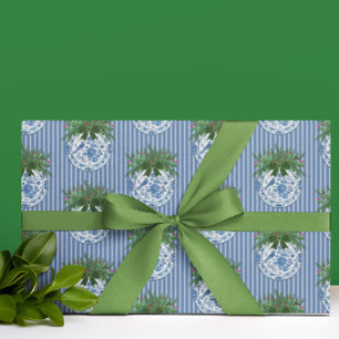 Papel De Presente Pratos Azul Branco Chinoiserie Vintage Férias
