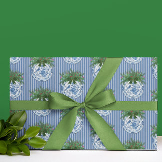 Papel De Presente Pratos Azul Branco Chinoiserie Vintage Férias