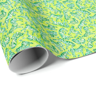 Papel De Presente Pré-ppy Palm Beach Impressão amarelo e zebras verd