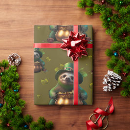 Papel De Presente preguiça de Kawaii. Engraçado Leprechaun Irlandês.