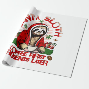 Papel De Presente Preguiça de Natal bebendo café 