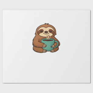 Papel De Presente Preguiça Fofa com Caneca de Café � Animal Aconcheg
