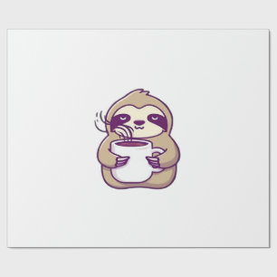 Papel De Presente Preguiça Kawaii Chibi com Caneca de Café � Arte de