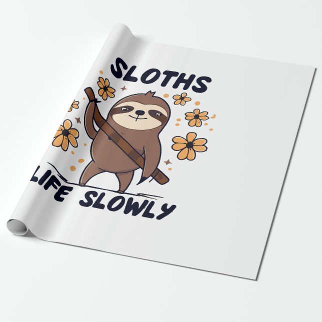 Papel De Presente Preguiças Levando a Vida Lentamente (Desenrolado)