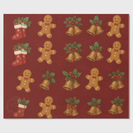 Papel De Presente Premium Christmas Wrap – Gingerbread & Bells