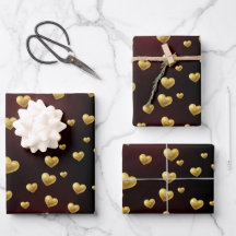 Papel de Presente Premium Coração Dourado Romântic