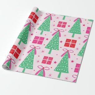 Papel De Presente Prepare árvores de natal com Arcos cor-de-rosa e c