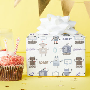 Papel De Presente Prepare-se para Diversão Robô Feliz Aniversário In
