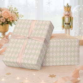 Papel De Presente Preppy Argyle Natal Pêssego Hortelã Festa