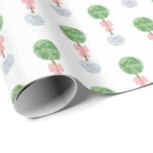 Papel De Presente Preppy Baby Girl Chá Boxwood Topiary Ginger Jar