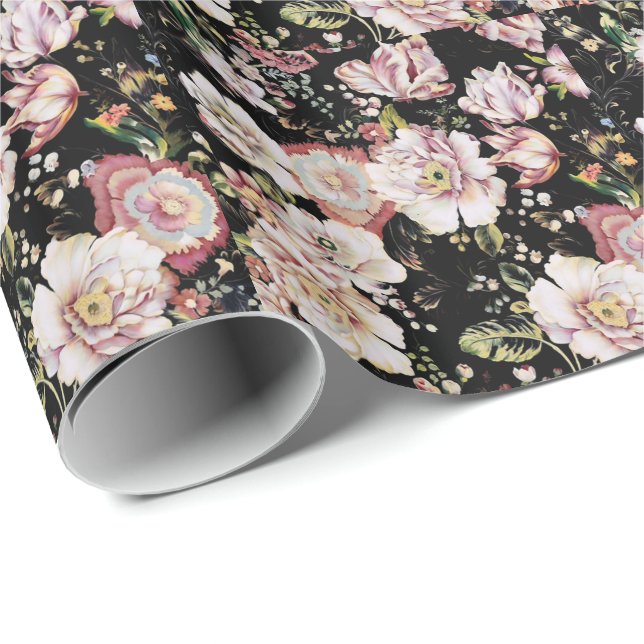 Papel De Presente Preppy bohemian country girchic black floral (Ponta do rolo)