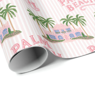 Papel De Presente Preppy Caprichoso Rosa & Verde Palm Beach