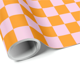 Papel De Presente Preppy Check Rosa Laranja Mod