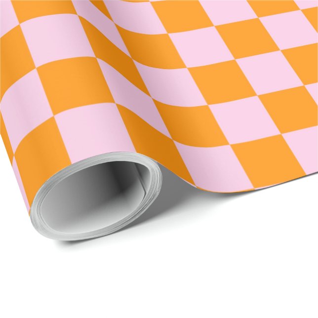 Papel De Presente Preppy Check Rosa Laranja Mod (Ponta do rolo)